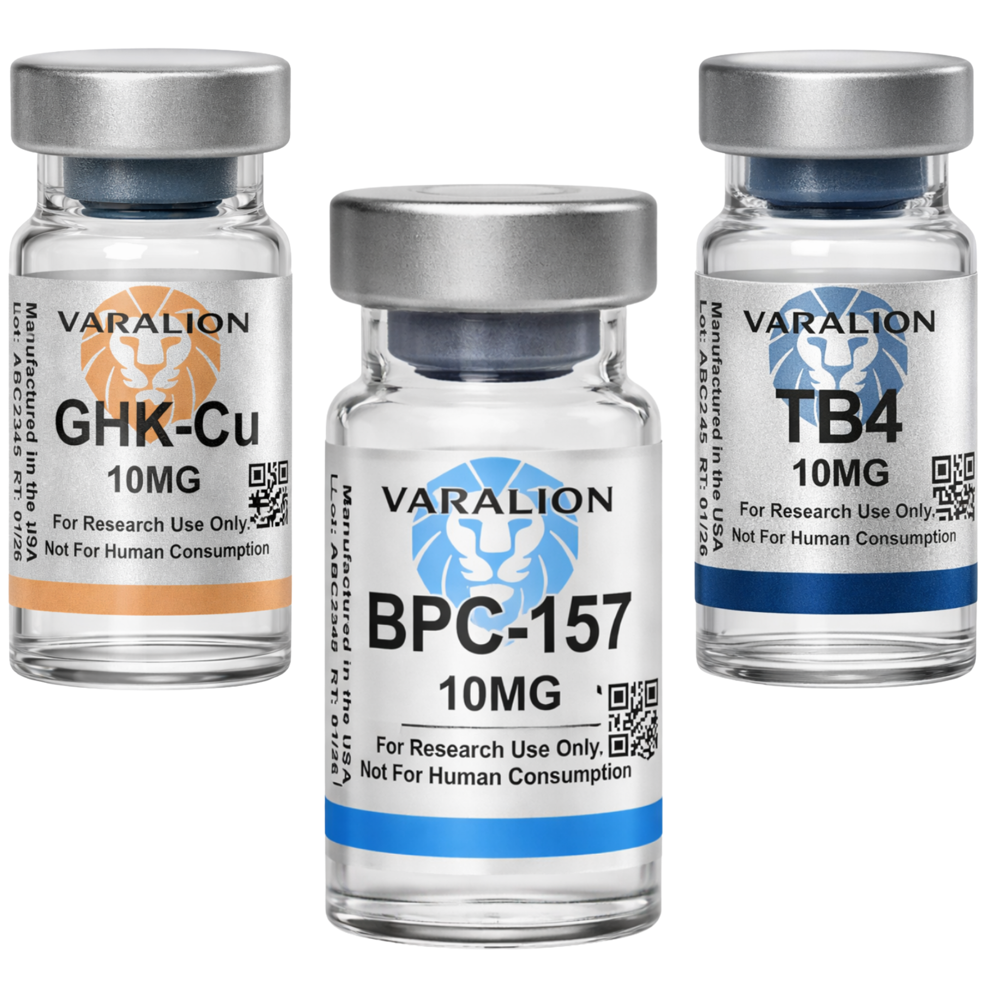 Varalion peptide vials — BPC-157, GHK-Cu, TB4